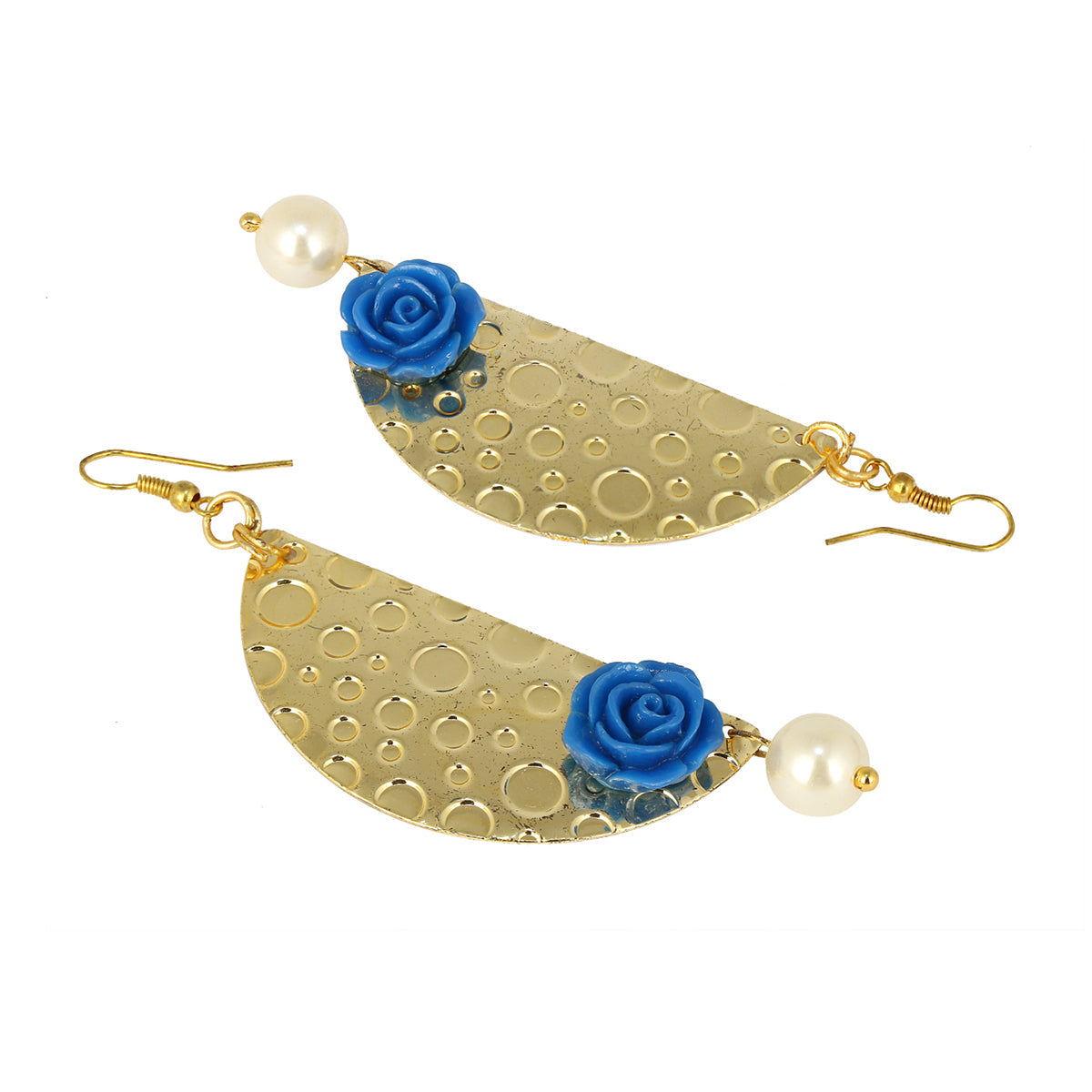 Geometric Flower Blue 18K Gold Plated Dangling Earring For Women Bulk