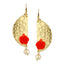 Geometric Flower Red 18K Gold Plated Dangling Earring For Women Bulk