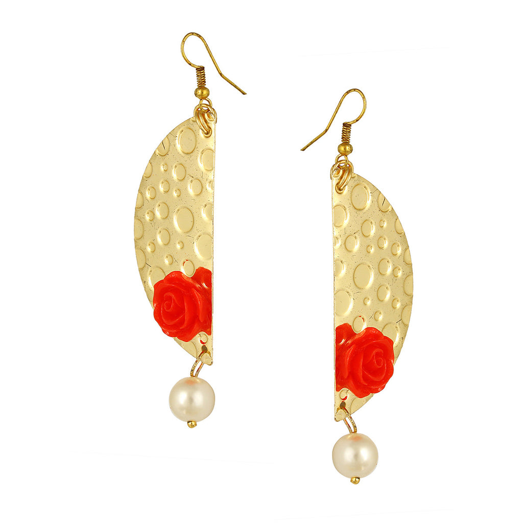 Geometric Flower Red 18K Gold Plated Dangling Earring For Women Bulk