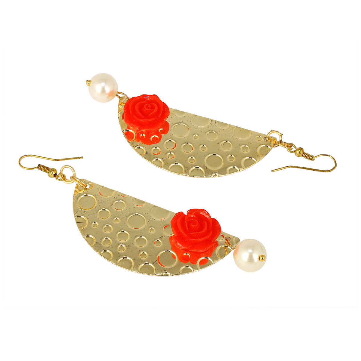 Geometric Flower Red 18K Gold Plated Dangling Earring For Women Bulk