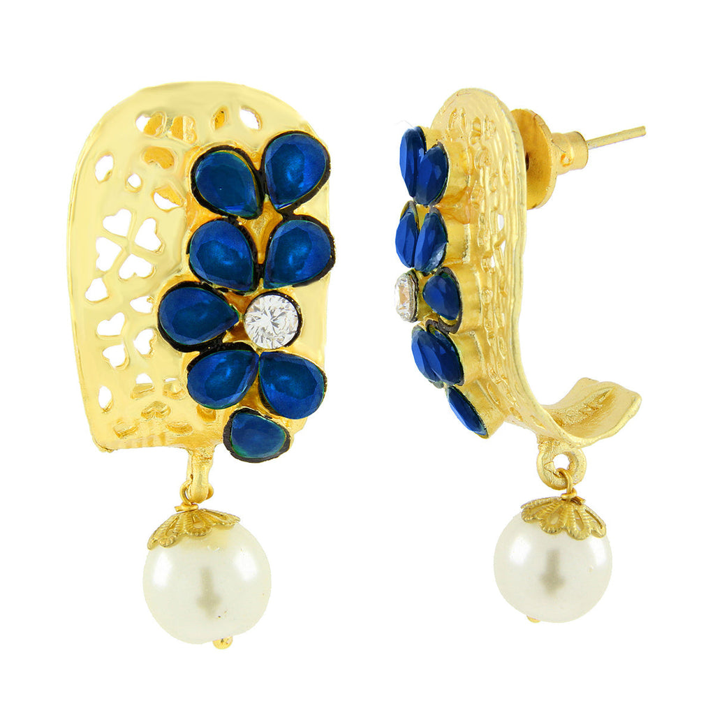 Victorian Matte Gold CZ Sapphire Blue Stud Earring Bulk