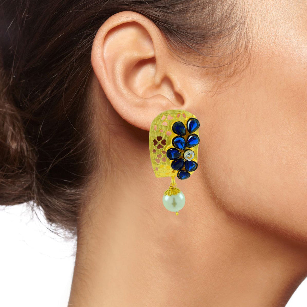 Victorian Matte Gold CZ Sapphire Blue Stud Earring Bulk