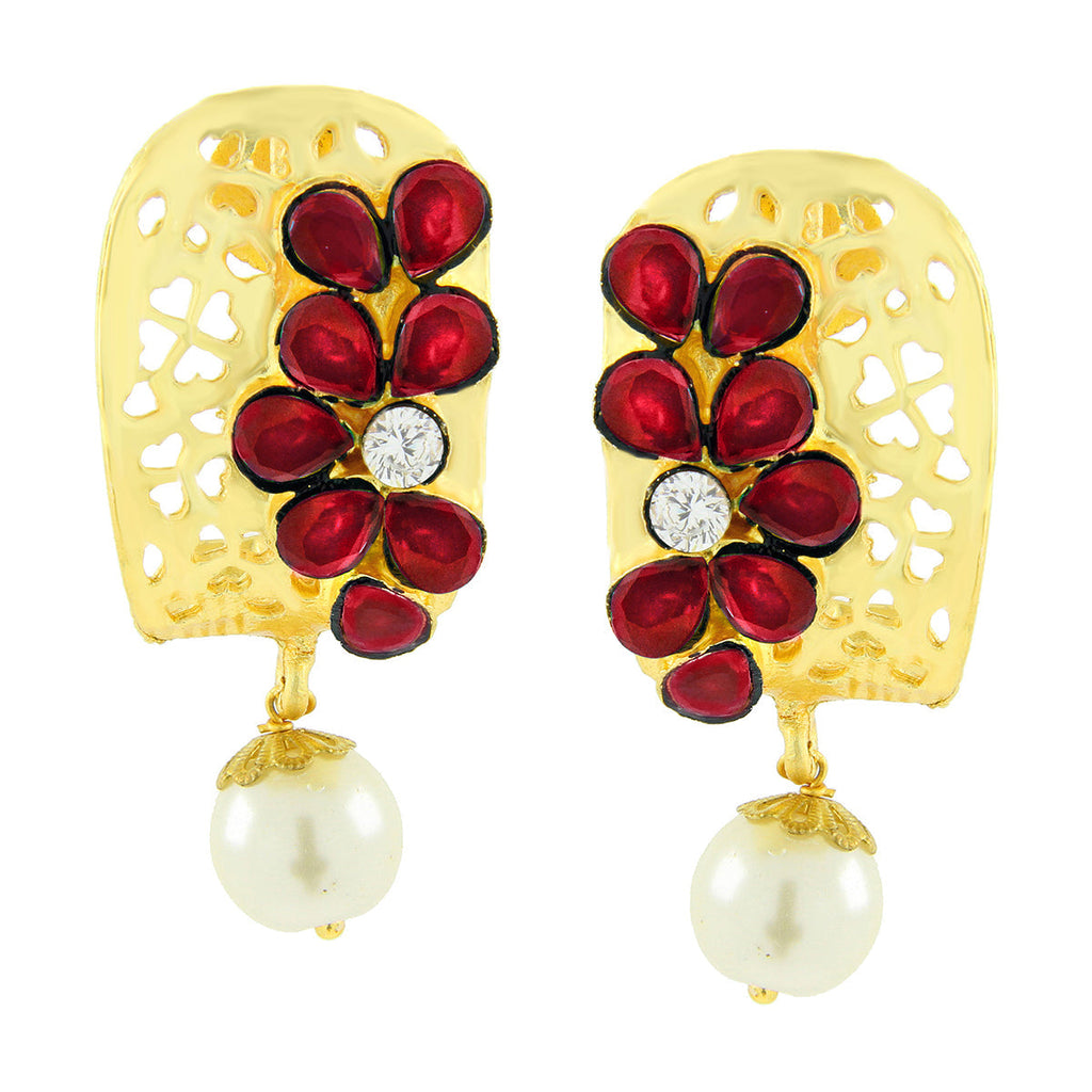 Victorian Matte Gold American Diamond CZ Ruby Red Stud Earring Bulk