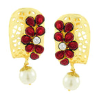 Victorian Matte Gold American Diamond CZ Ruby Red Stud Earring Bulk
