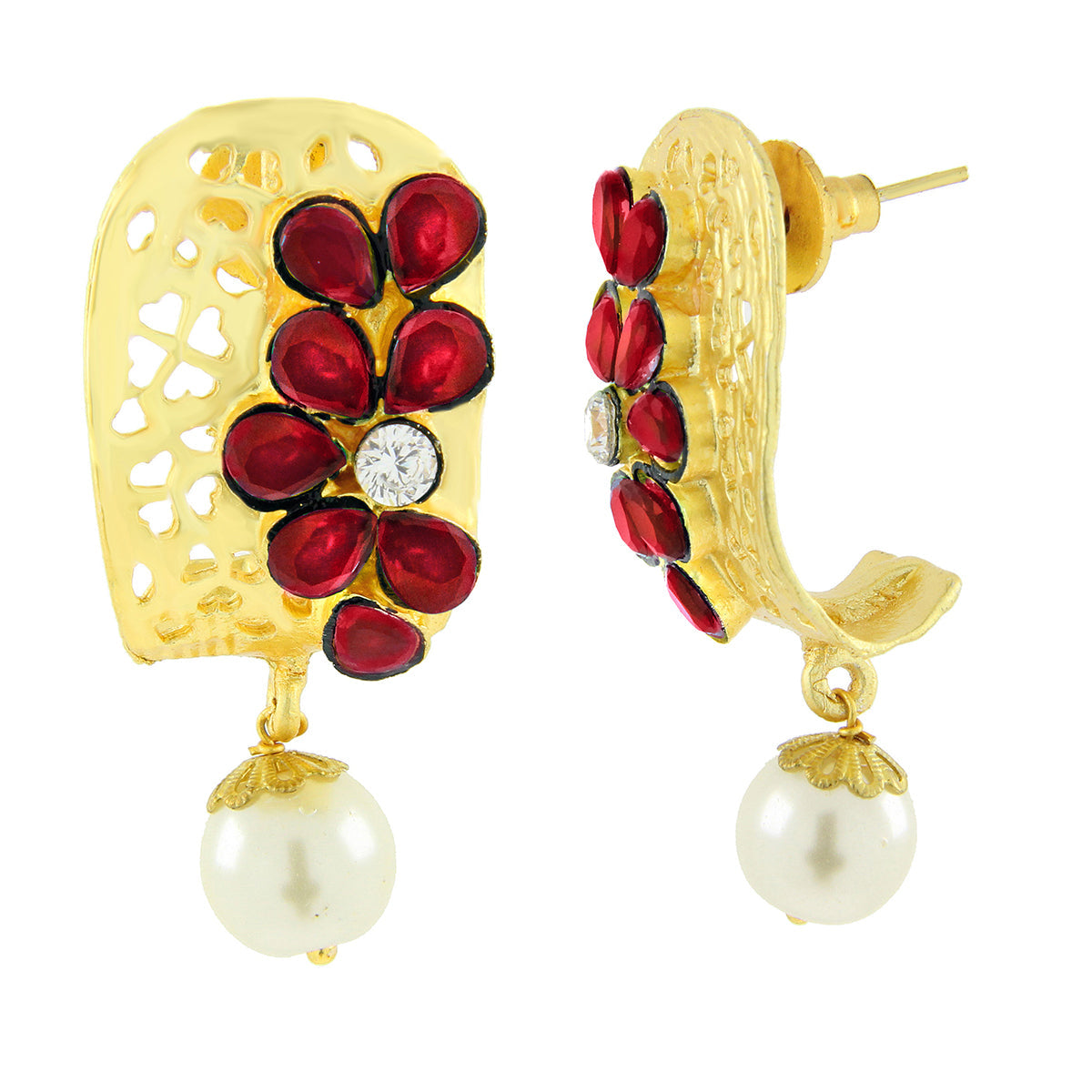 Victorian Matte Gold American Diamond CZ Ruby Red Stud Earring Bulk