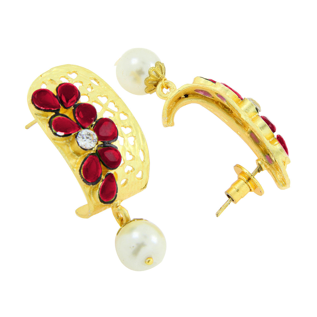 Victorian Matte Gold American Diamond CZ Ruby Red Stud Earring Bulk