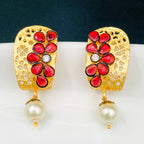 Victorian Matte Gold American Diamond CZ Ruby Red Stud Earring Bulk