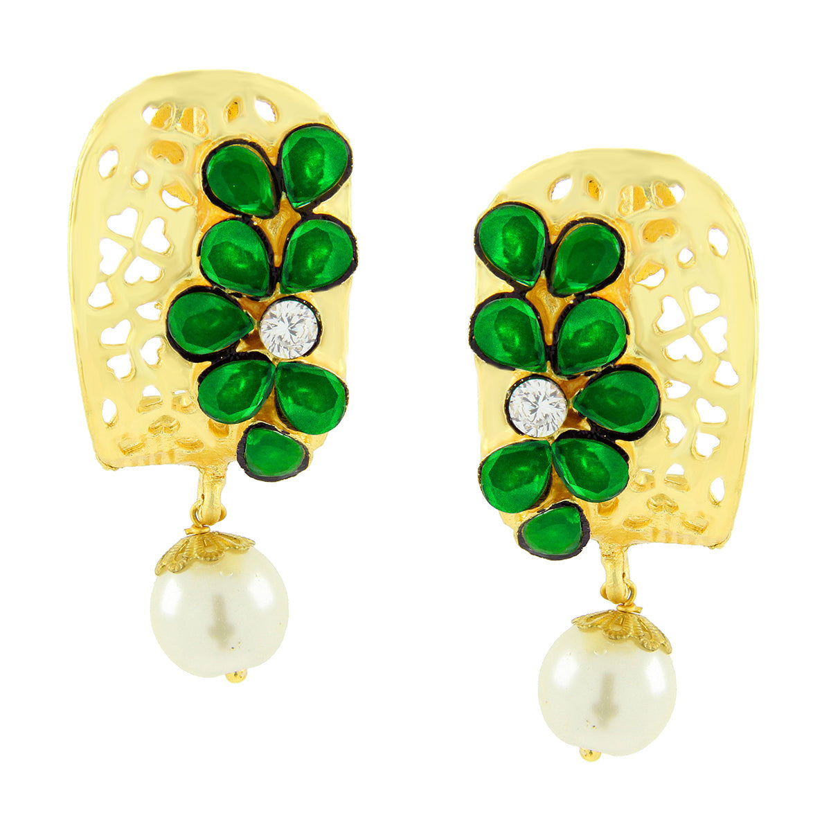 Victorian Matte Gold CZ Emerald Green Stud Earring Bulk