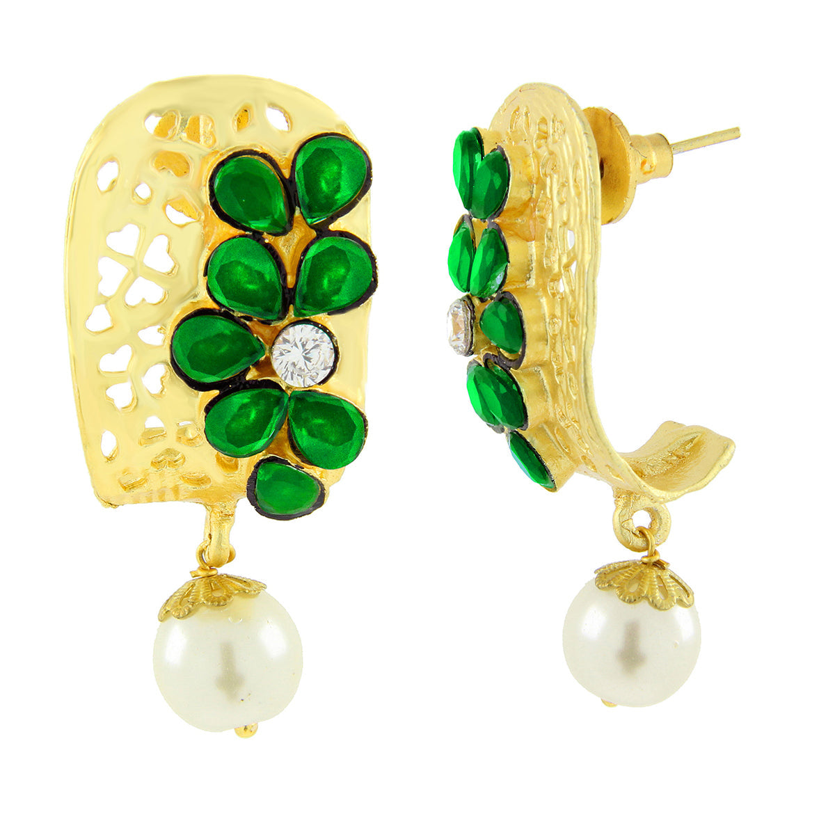 Victorian Matte Gold CZ Emerald Green Stud Earring Bulk