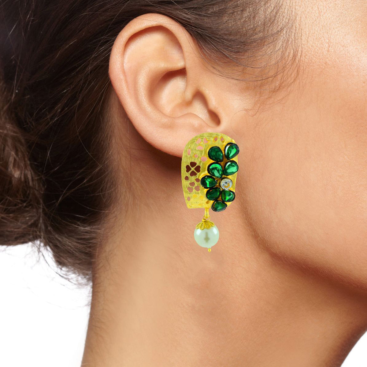 Victorian Matte Gold CZ Emerald Green Stud Earring Bulk