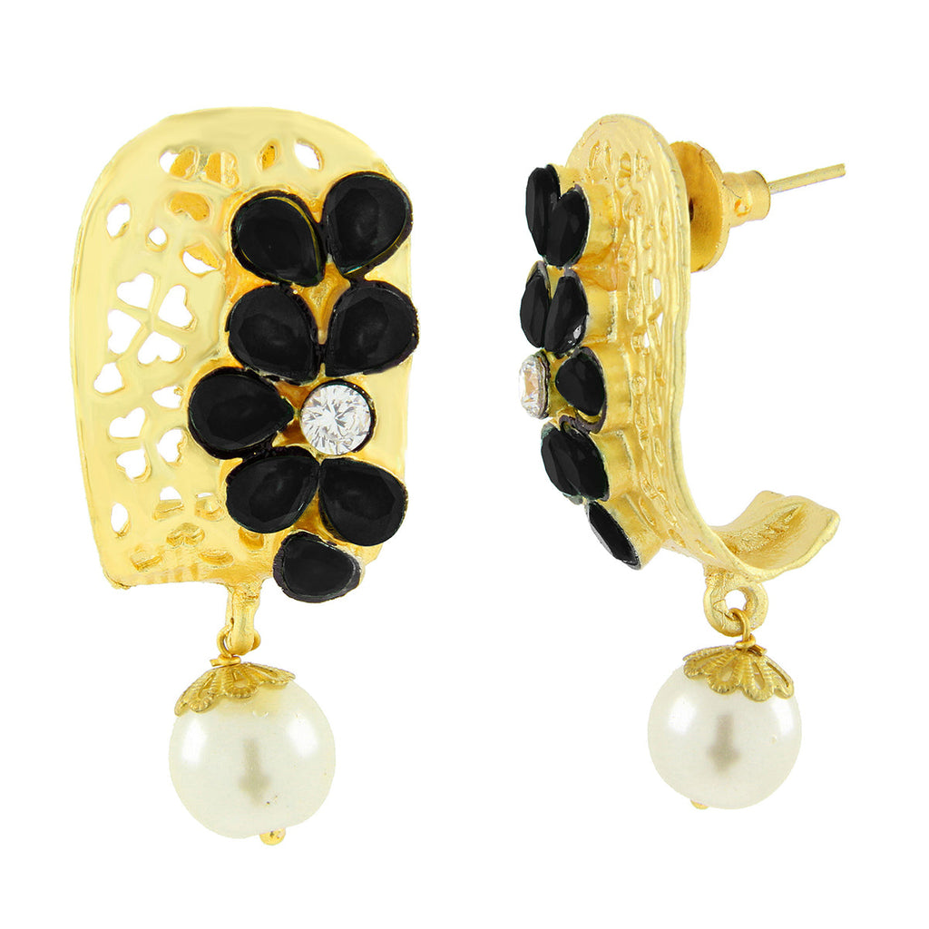 Victorian Matte Gold CZ Spinel Black Stud Earring Bulk