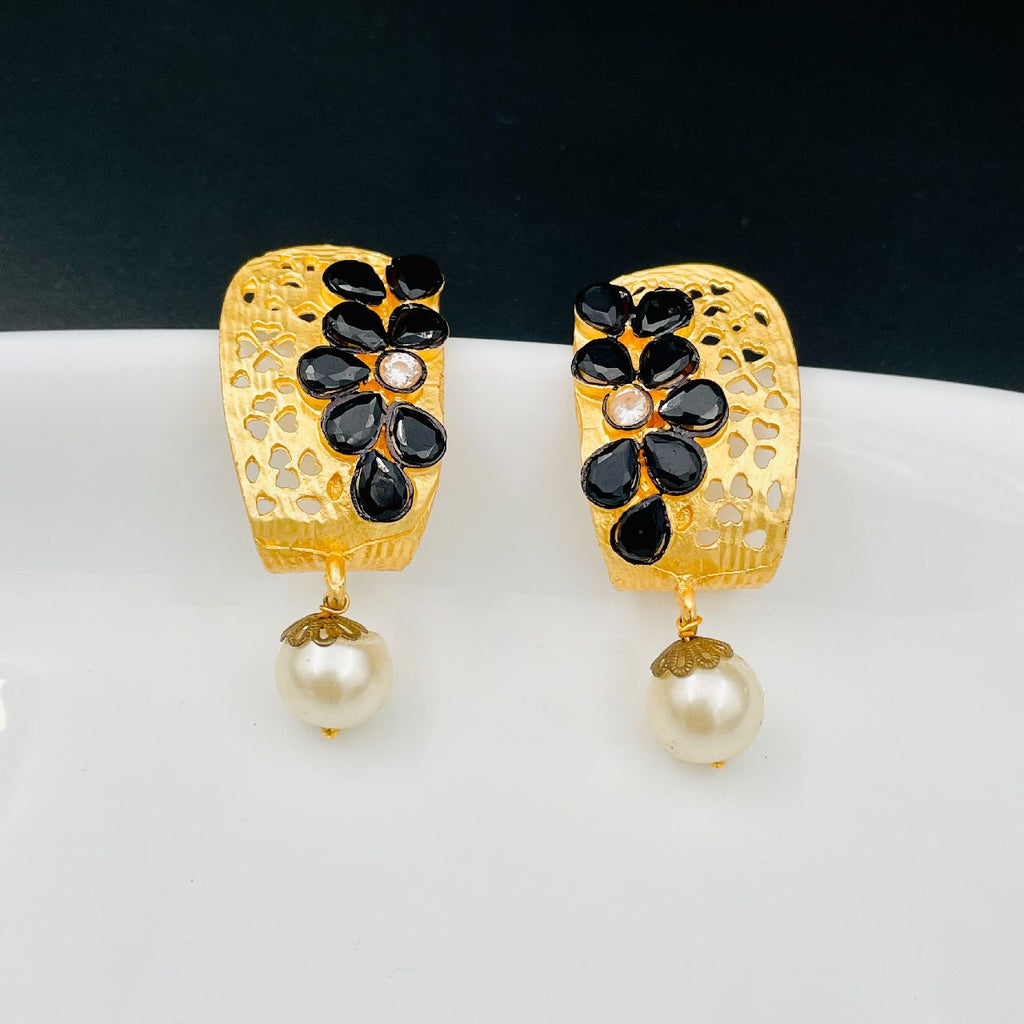 Victorian Matte Gold CZ Spinel Black Stud Earring Bulk