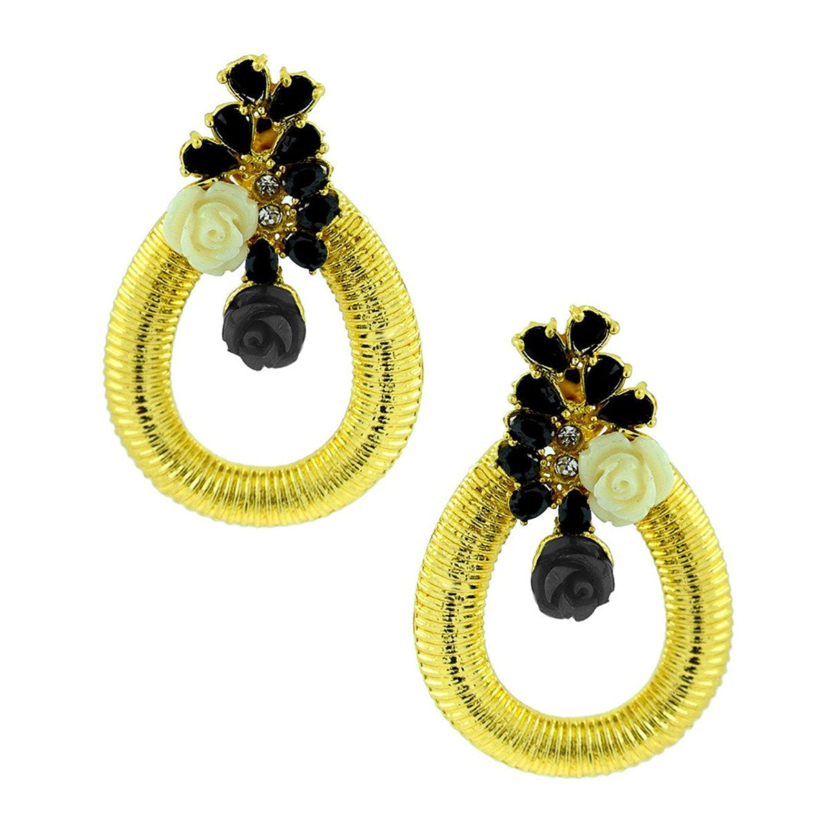 Designer Flower Gold American Diamond Black Off White Earring Bulk Main image