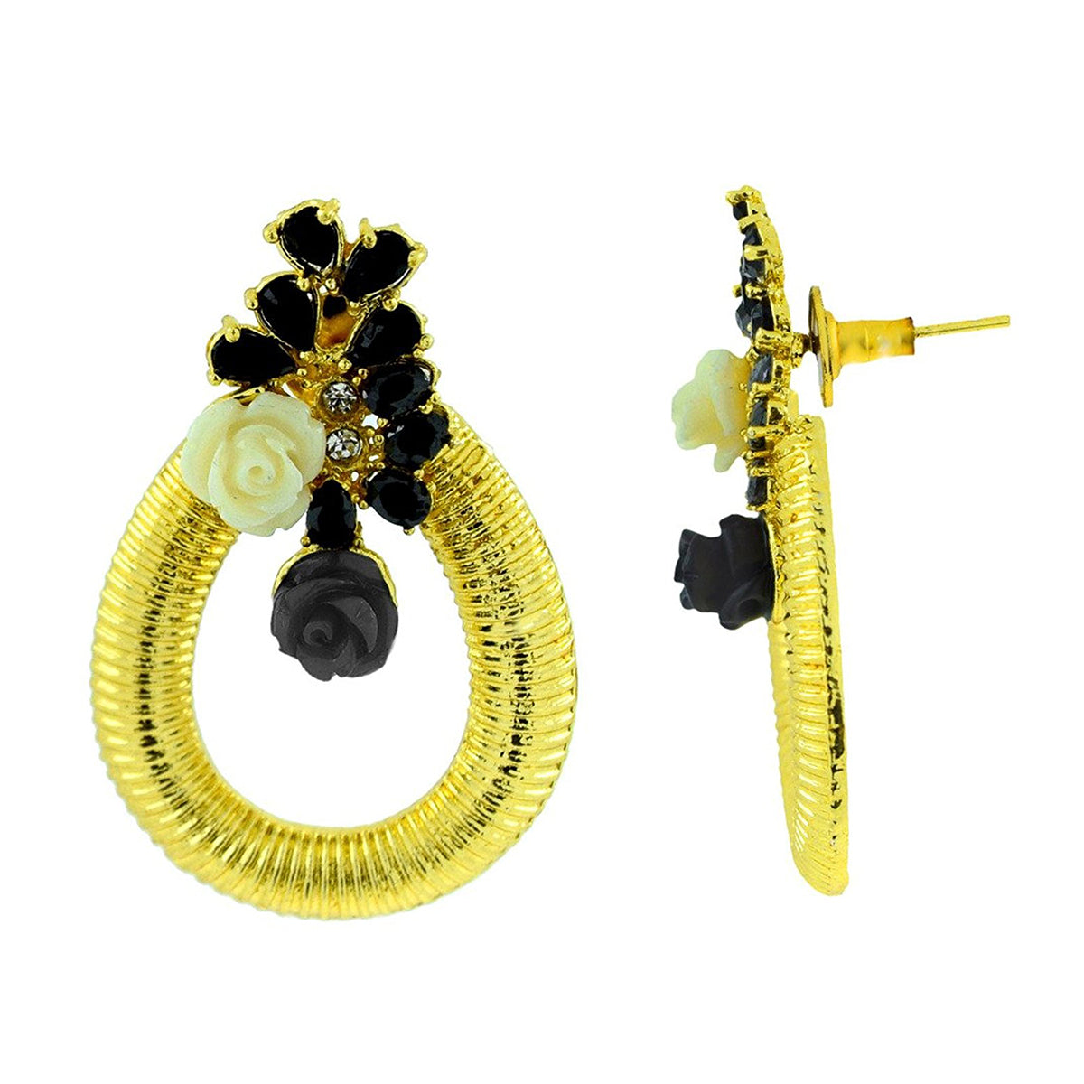 Designer Flower Gold American Diamond Black Off White Earring Bulk Secondary image