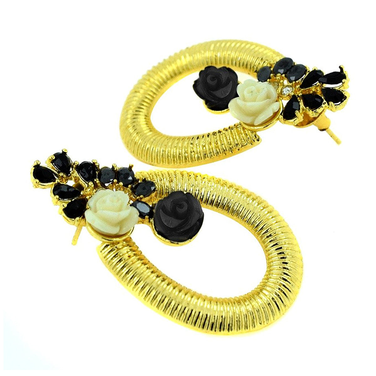 Designer Flower Gold American Diamond Black Off White Earring Bulk