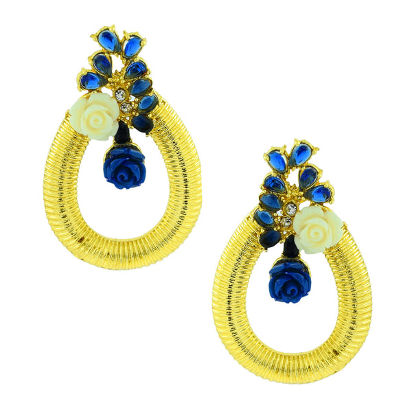 Designer Flower Gold American Diamond Sapphire Blue Earring Women Bulk Main image