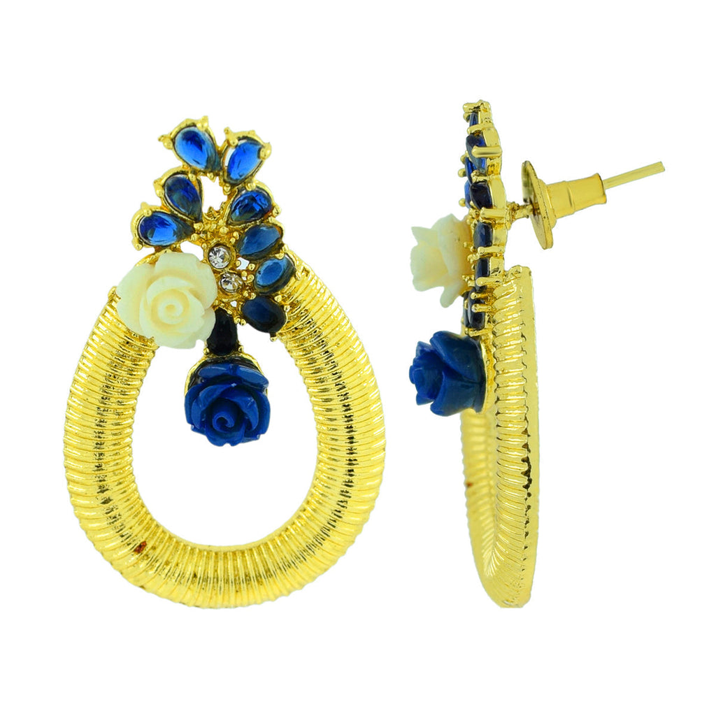 Designer Flower Gold American Diamond Sapphire Blue Earring Women Bulk