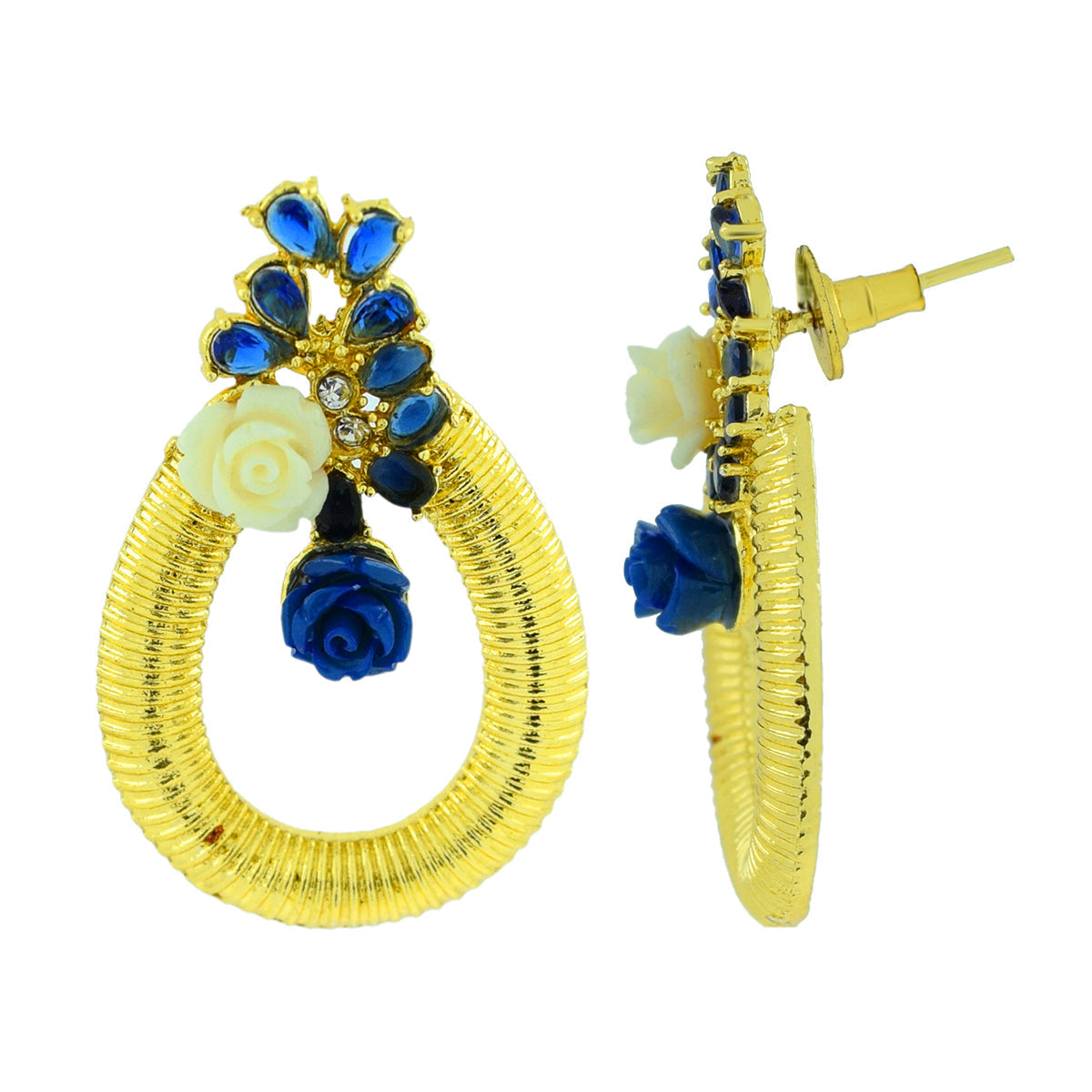 Designer Flower Gold American Diamond Sapphire Blue Earring Women Bulk