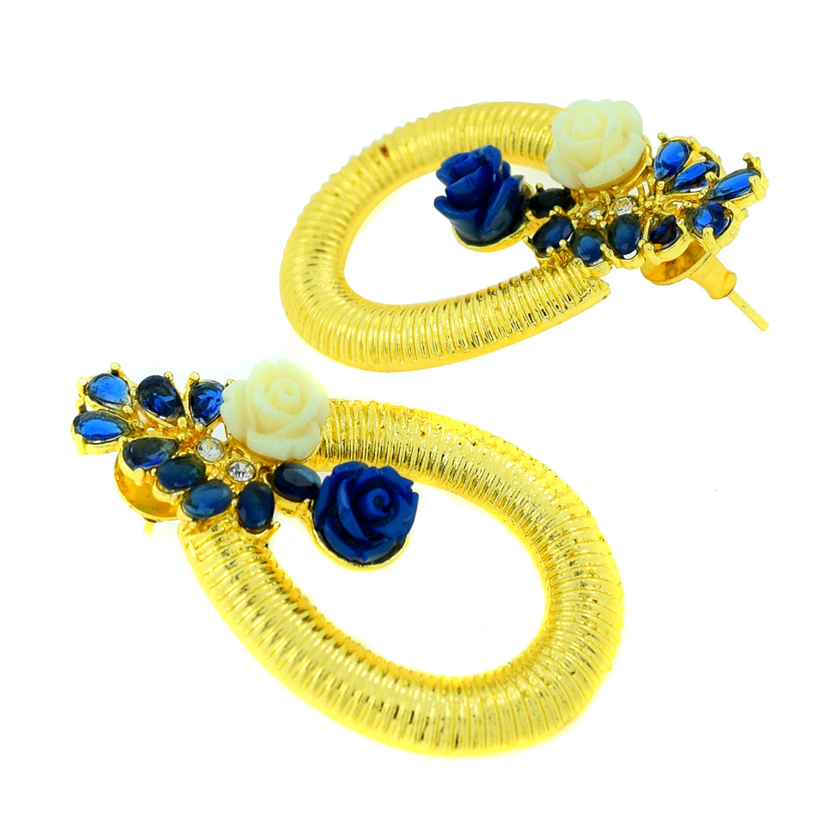 Designer Flower Gold American Diamond Sapphire Blue Earring Women Bulk