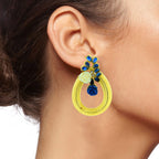 Designer Flower Gold American Diamond Sapphire Blue Earring Women Bulk
