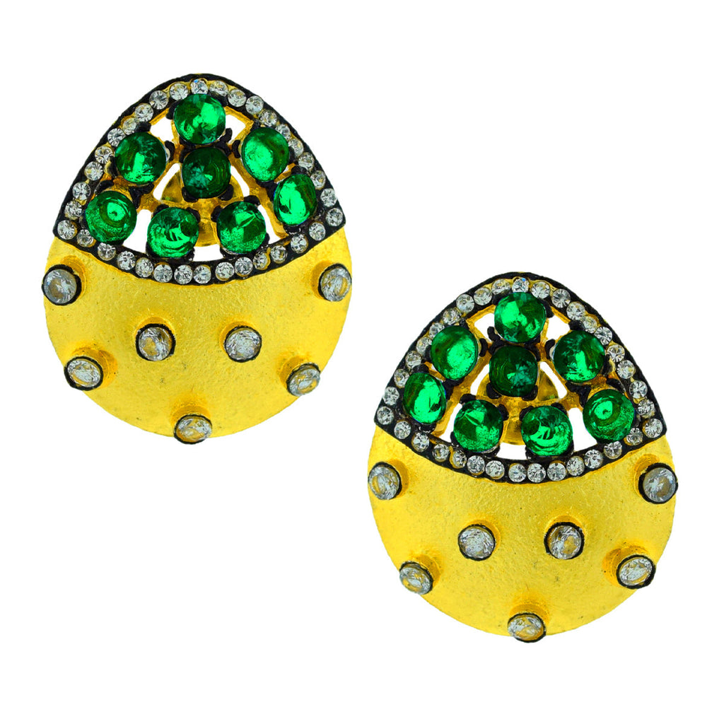 Indo-Western Emerald Green American Diamond CZ Gold Stud Earring Bulk