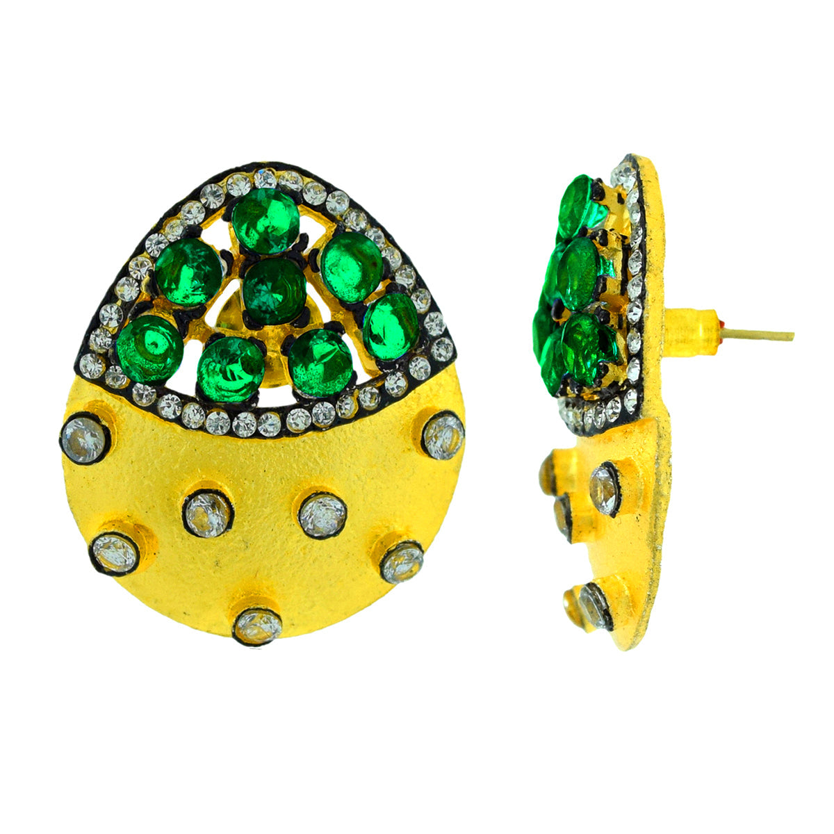 Indo-Western Emerald Green American Diamond CZ Gold Stud Earring Bulk
