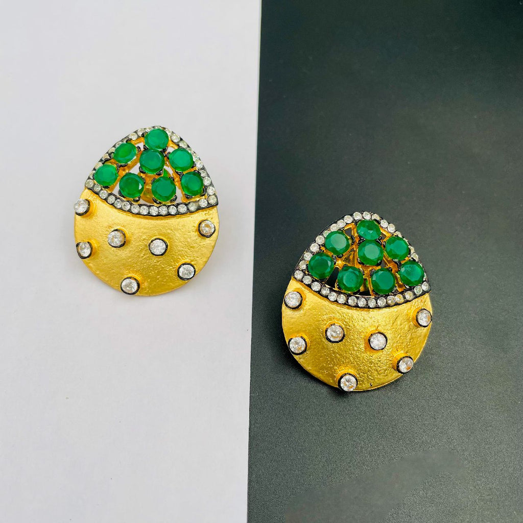 Indo-Western Emerald Green American Diamond CZ Gold Stud Earring Bulk