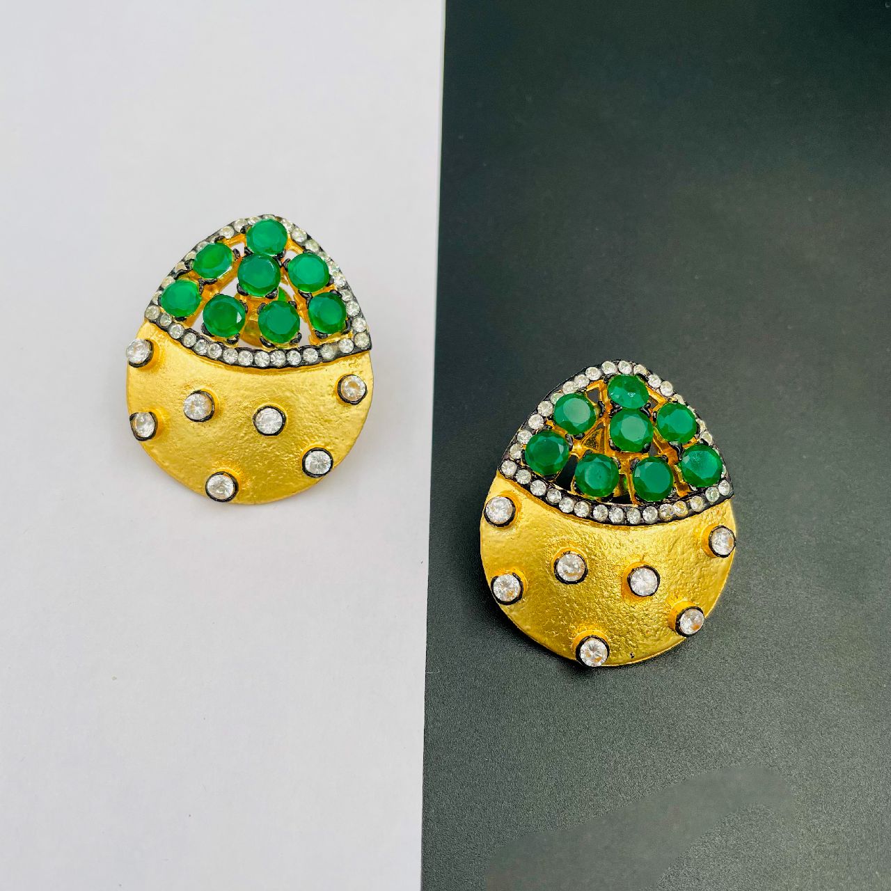 Indo-Western Emerald Green American Diamond CZ Gold Stud Earring Bulk