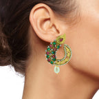 Ethnic Filigree Red Green American Diamond CZ Pearl Gold Earring Bulk