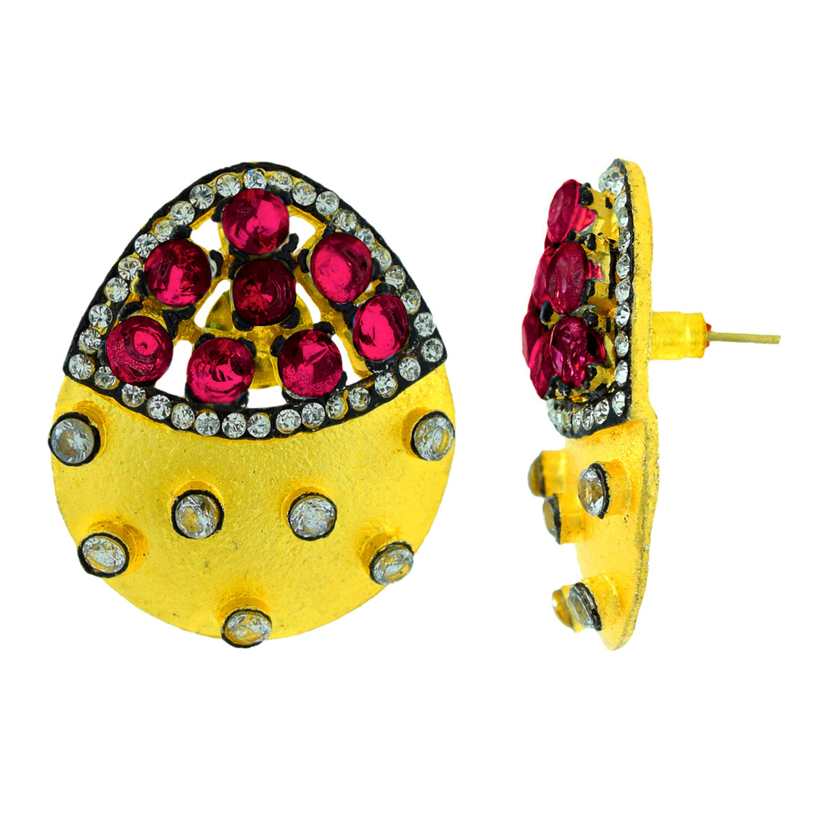 Indo-Western Reddish Pink American Diamond CZ Gold Stud Earring Bulk