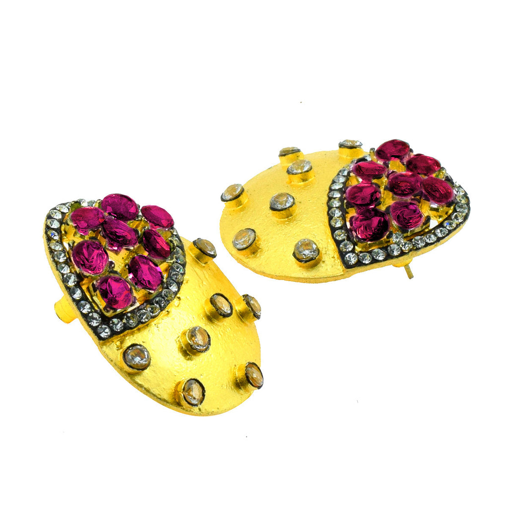 Indo-Western Reddish Pink American Diamond CZ Gold Stud Earring Bulk