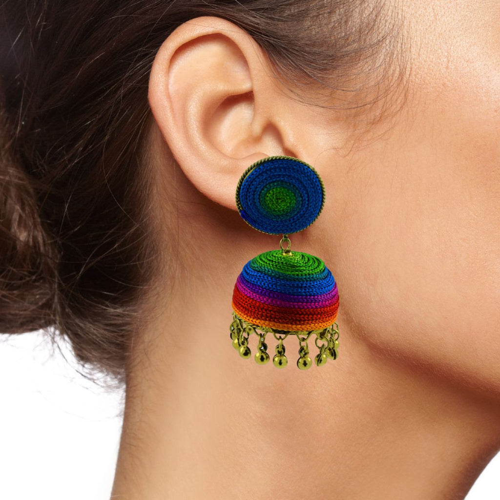 Handmade Thread Multi Colours Antique Gold Jhumki Earring Women Bulk