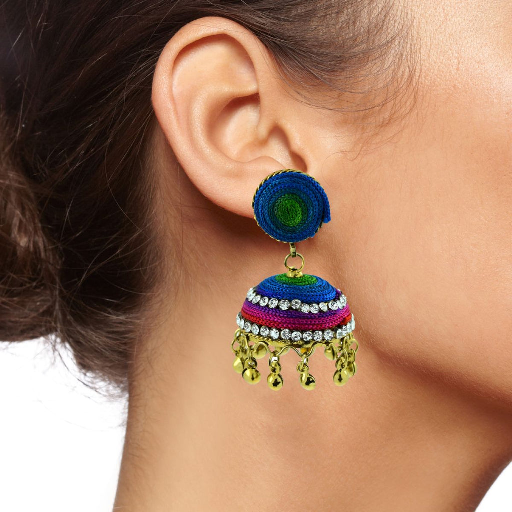 Handmade Thread Multi Colors Antique Gold Jhumki Earring Women Bulk