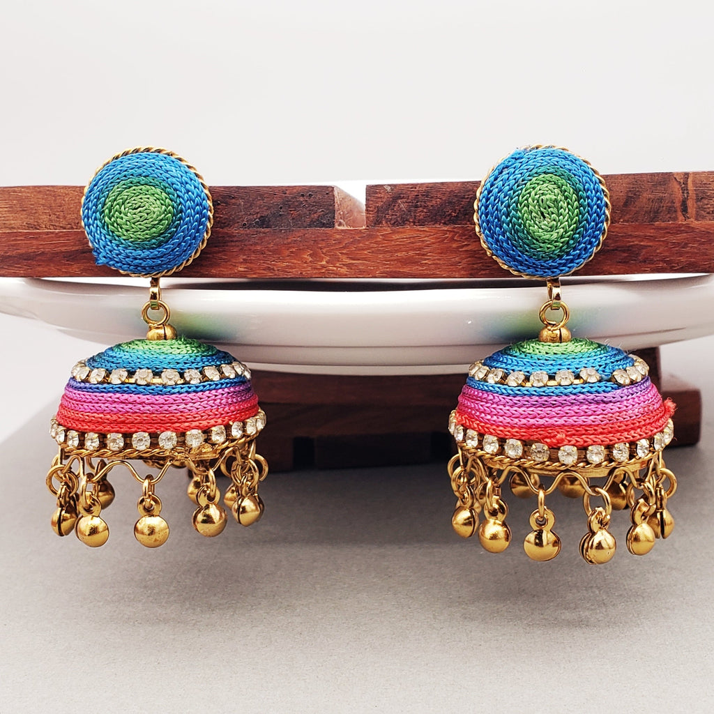 Handmade Thread Multi Colors Antique Gold Jhumki Earring Women Bulk