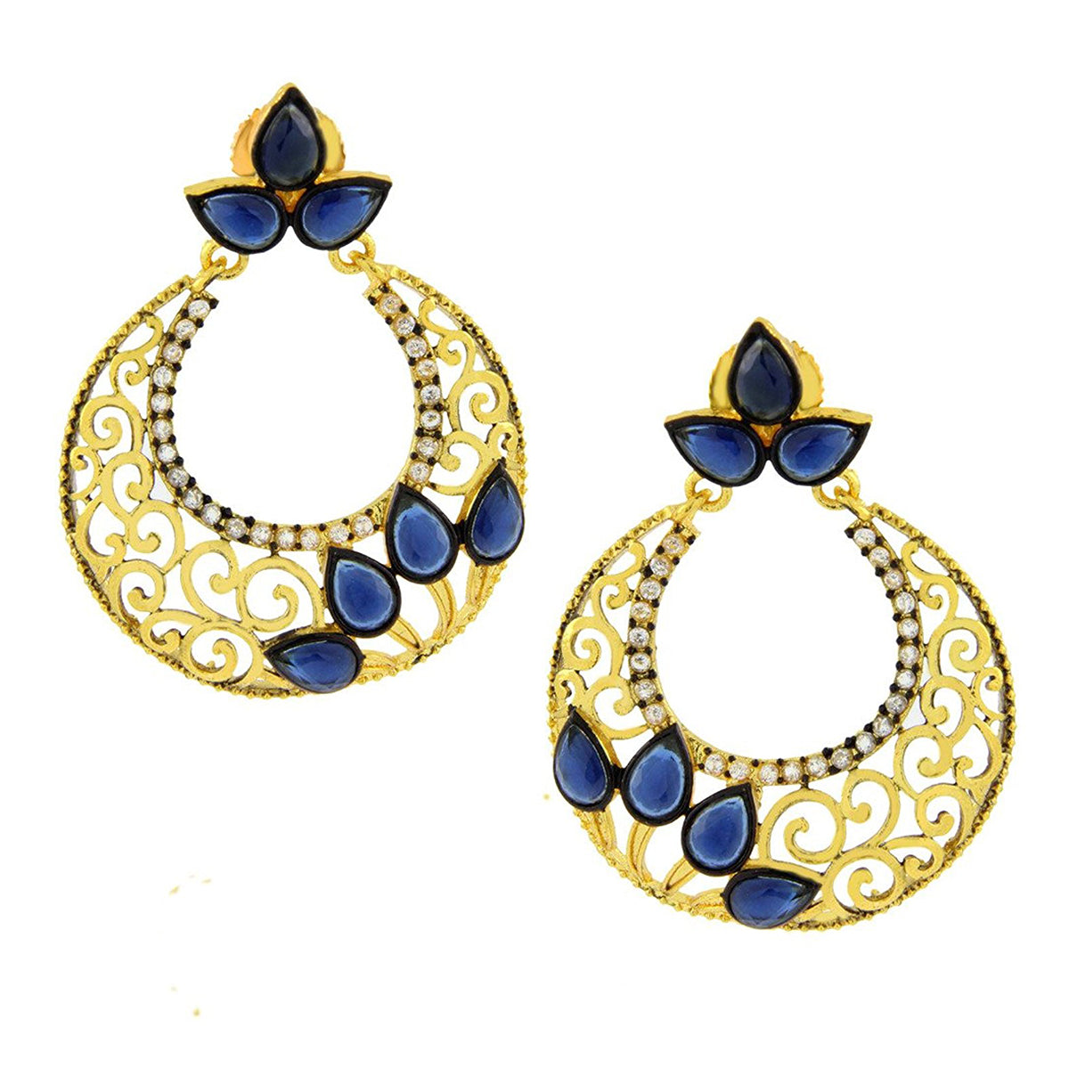 Chaand Bali Gold Sapphire Blue American Diamond Cz Jhumki Earring Main image