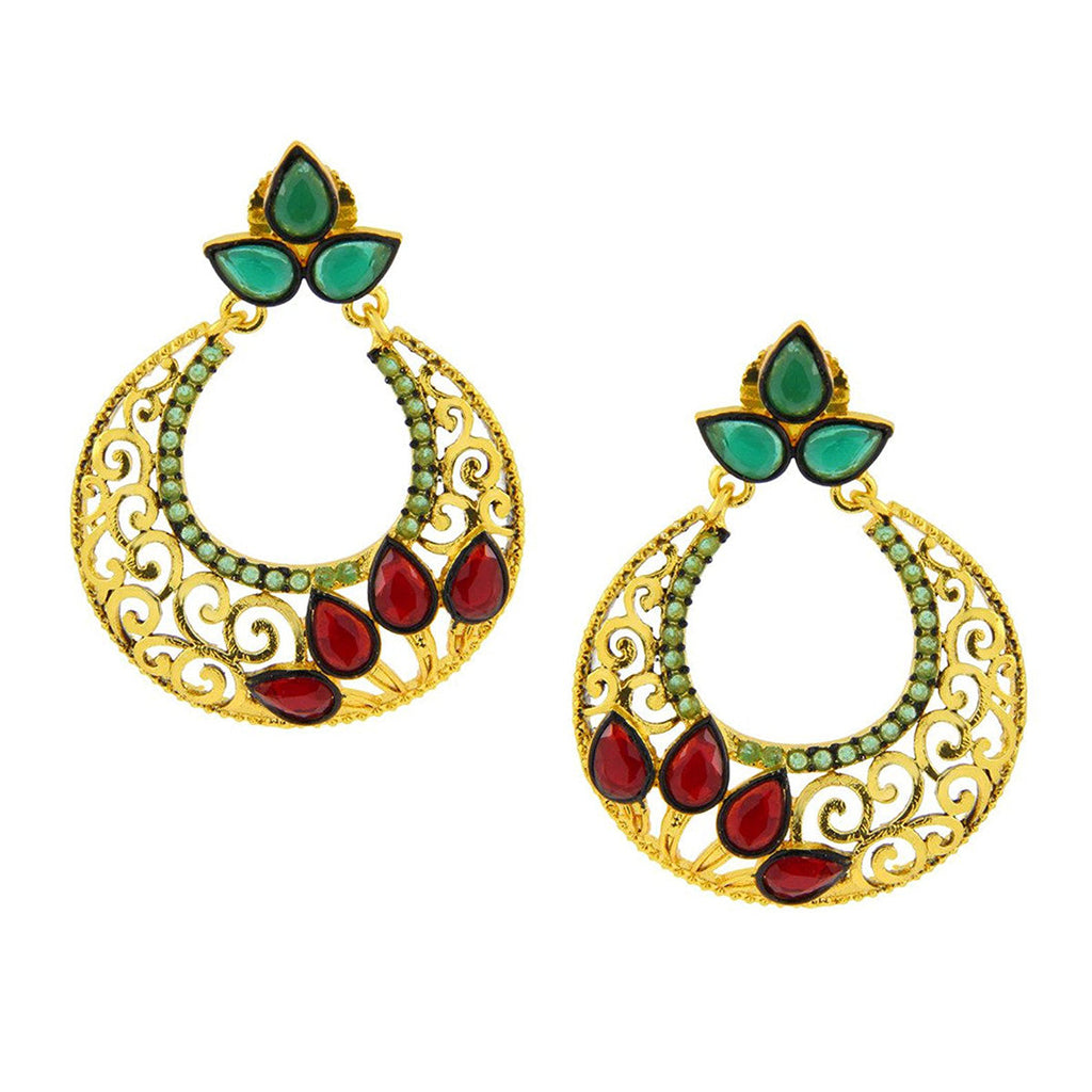 Chaand Bali Gold Red Green American Diamond CZ Jhumki Earring Bulk