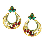 Chaand Bali Gold Red Green American Diamond CZ Jhumki Earring Bulk