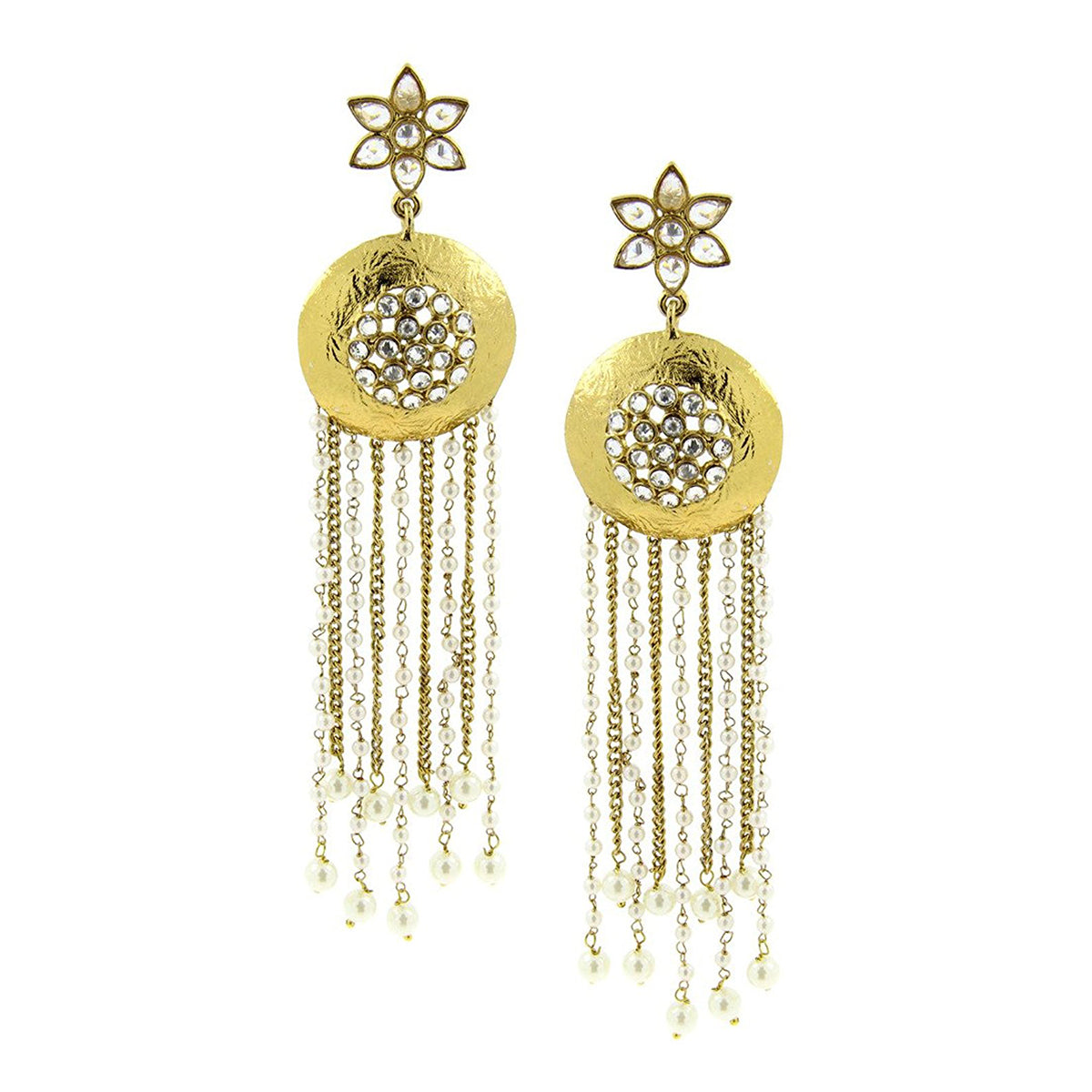 Kundan Pearl Gold Indo Western Designer Statement Long Dangling Tassel Earring Secondary image