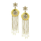 Kundan Pearl Gold Indo Western Designer Statement Long Dangling Tassel Earring