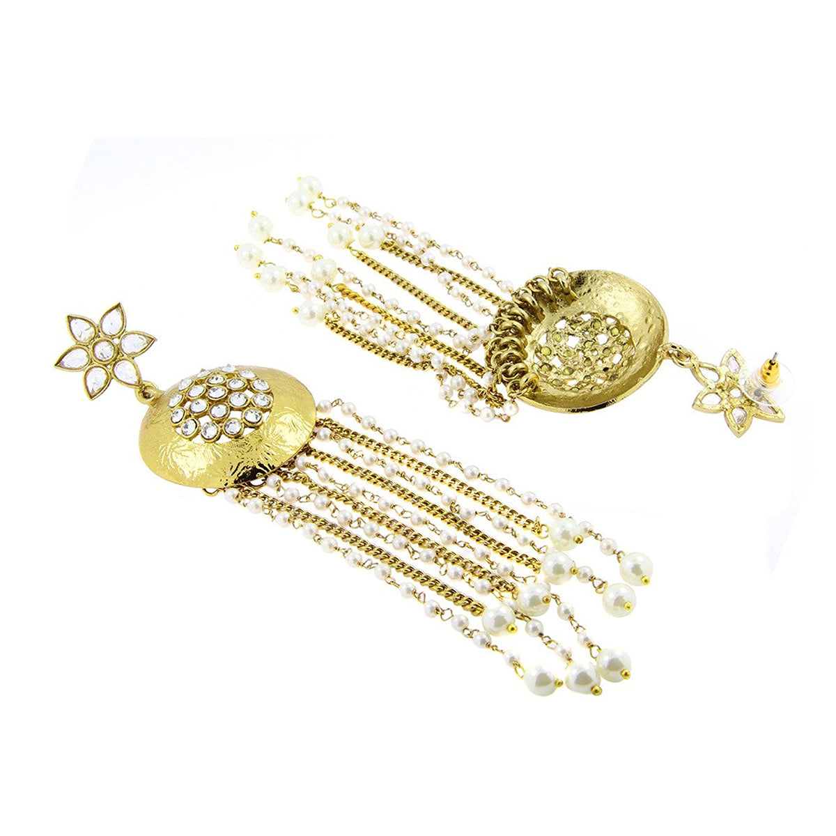 Kundan Pearl Gold Indo Western Designer Statement Long Dangling Tassel Earring