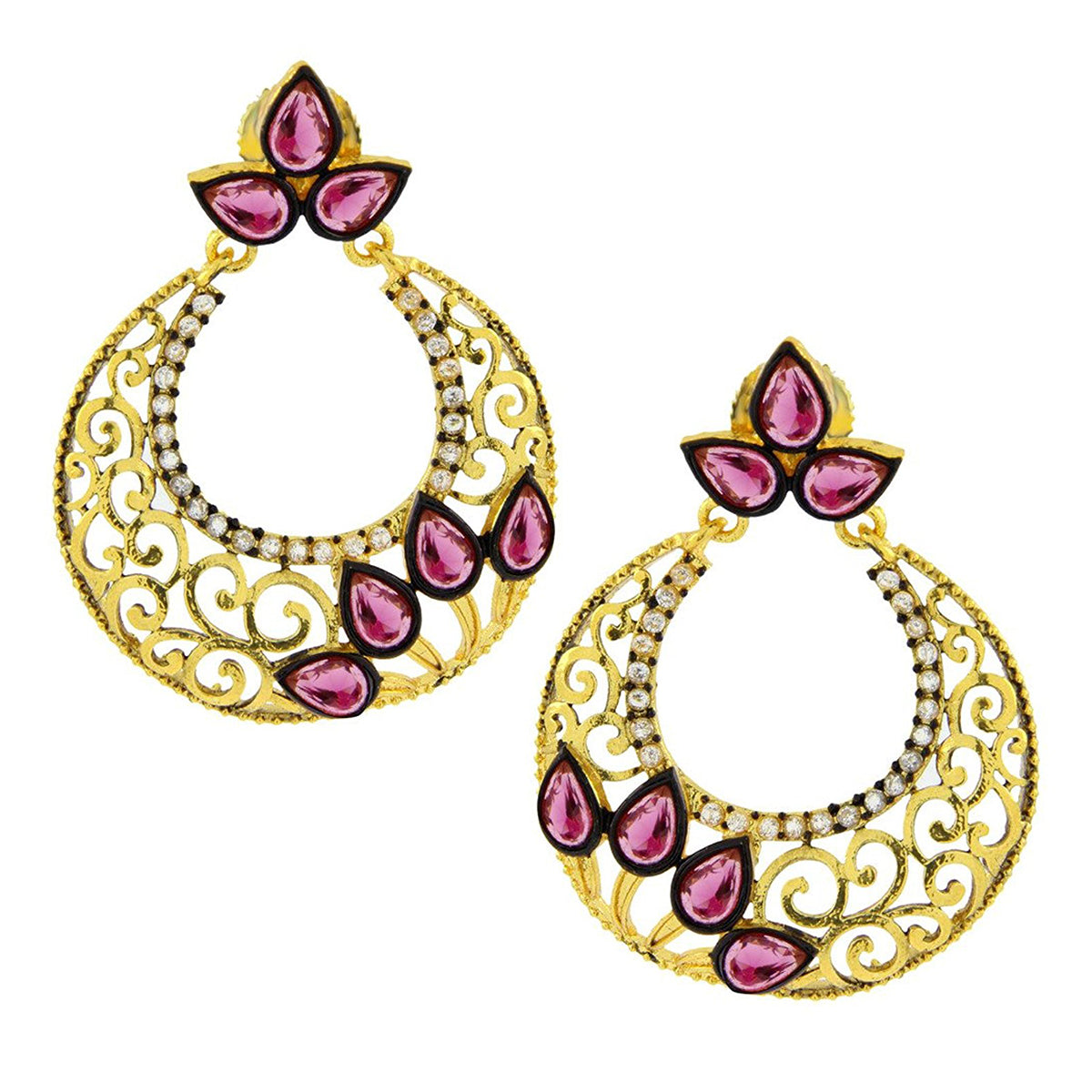Chaand Bali Gold Sapphire Pink American Diamond Cz Jhumki Earring Secondary image
