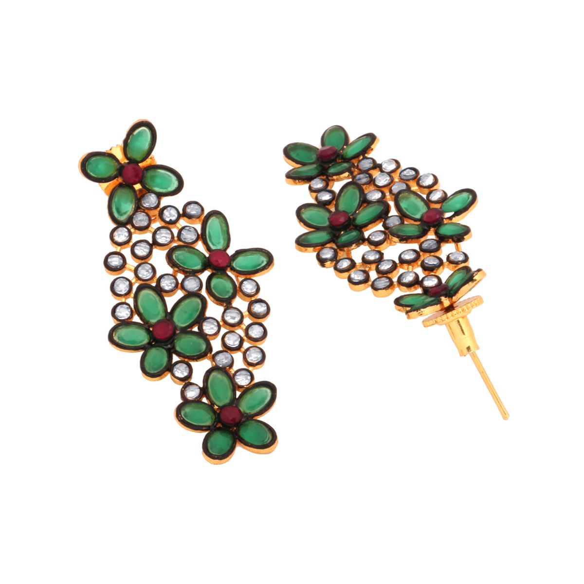 Floral Red Green Kundan Gold Dangling Delicate Earring For Women Bulk