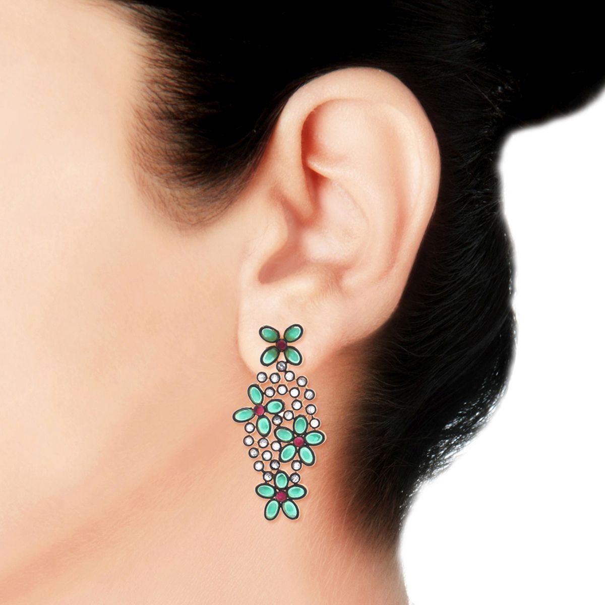 Floral Red Green Kundan Gold Dangling Delicate Earring For Women Bulk