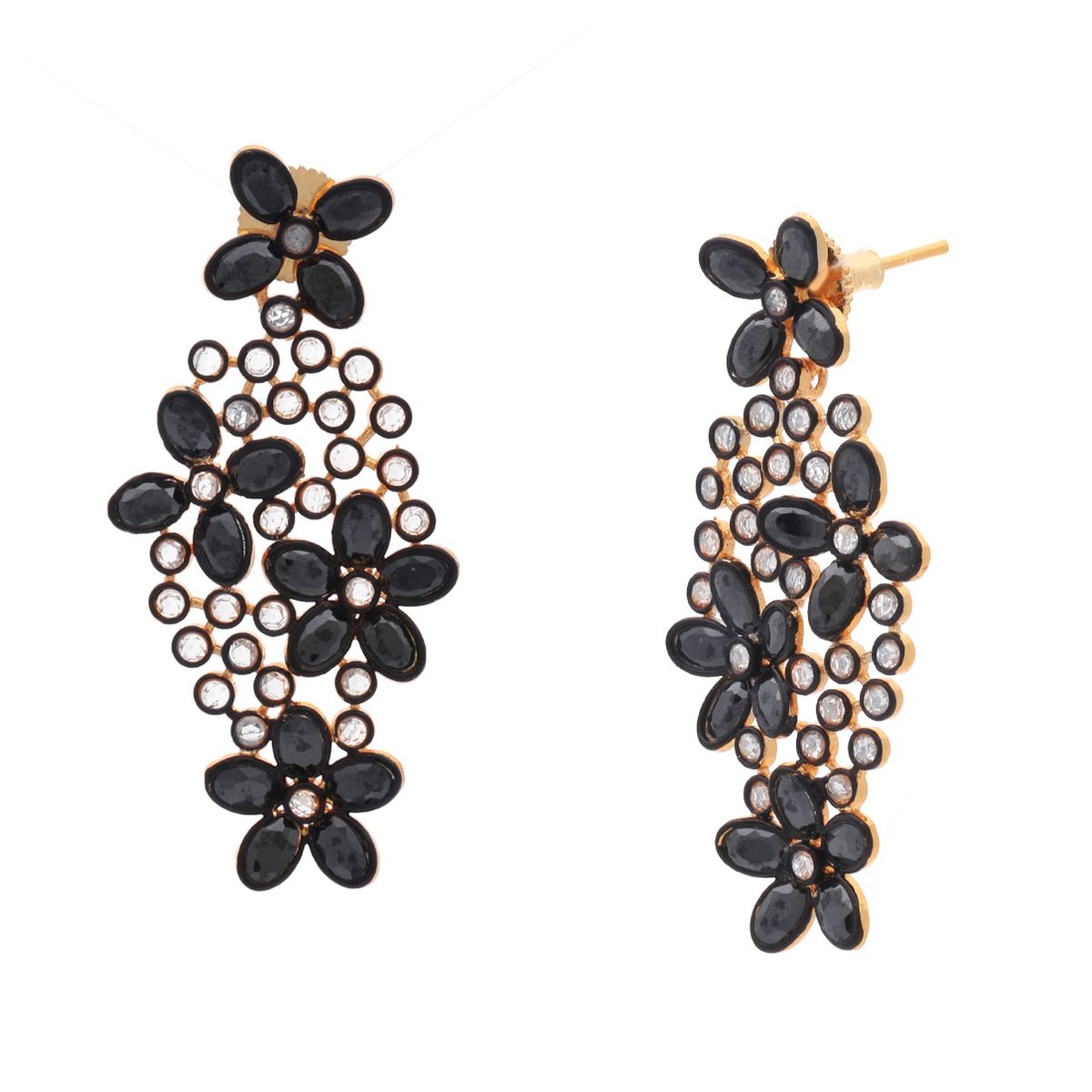 Floral Black Kundan Gold Plated Dangling Delicate Earring Women Bulk