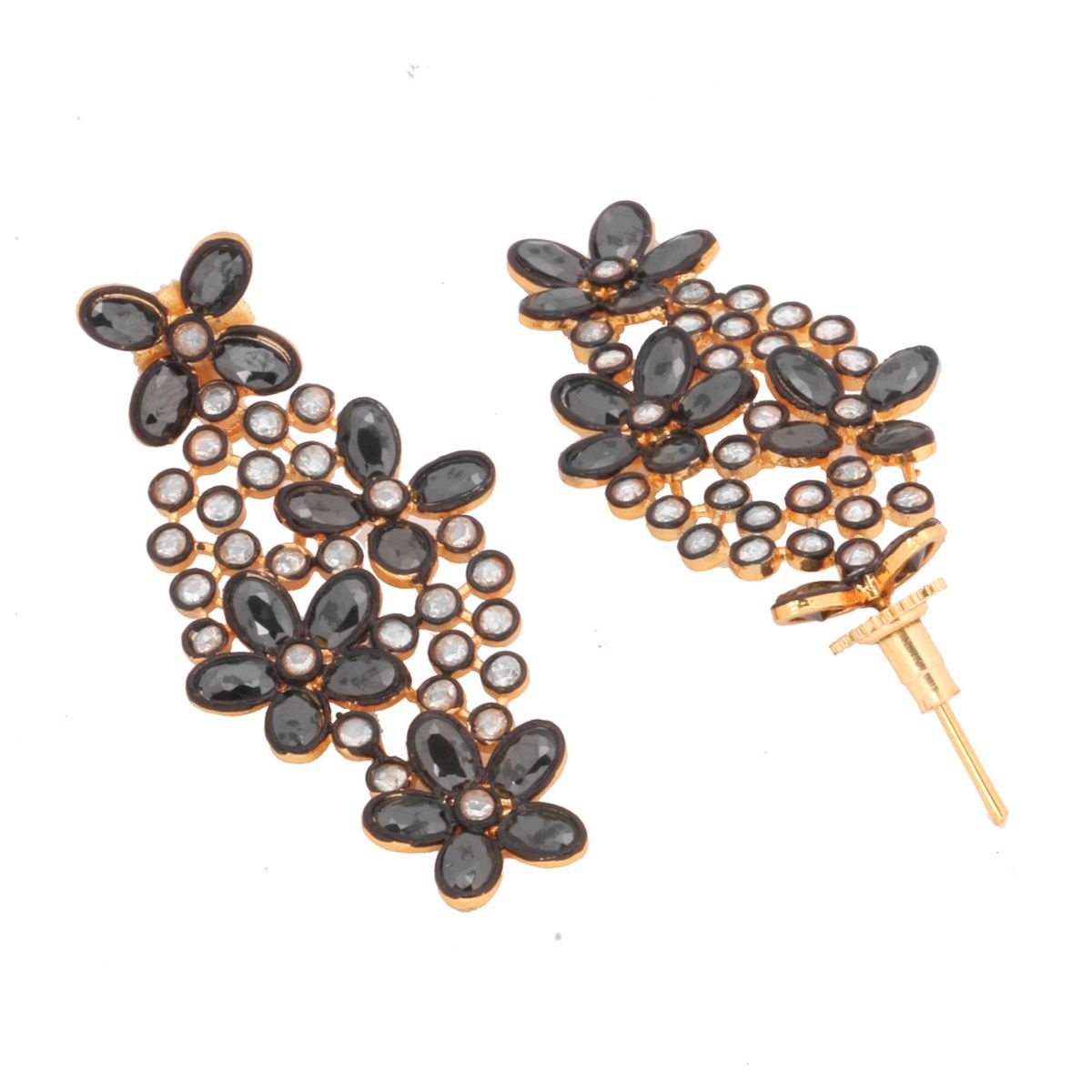 Floral Black Kundan Gold Plated Dangling Delicate Earring Women Bulk