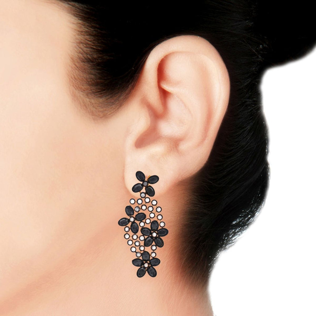 Floral Black Kundan Gold Plated Dangling Delicate Earring Women Bulk