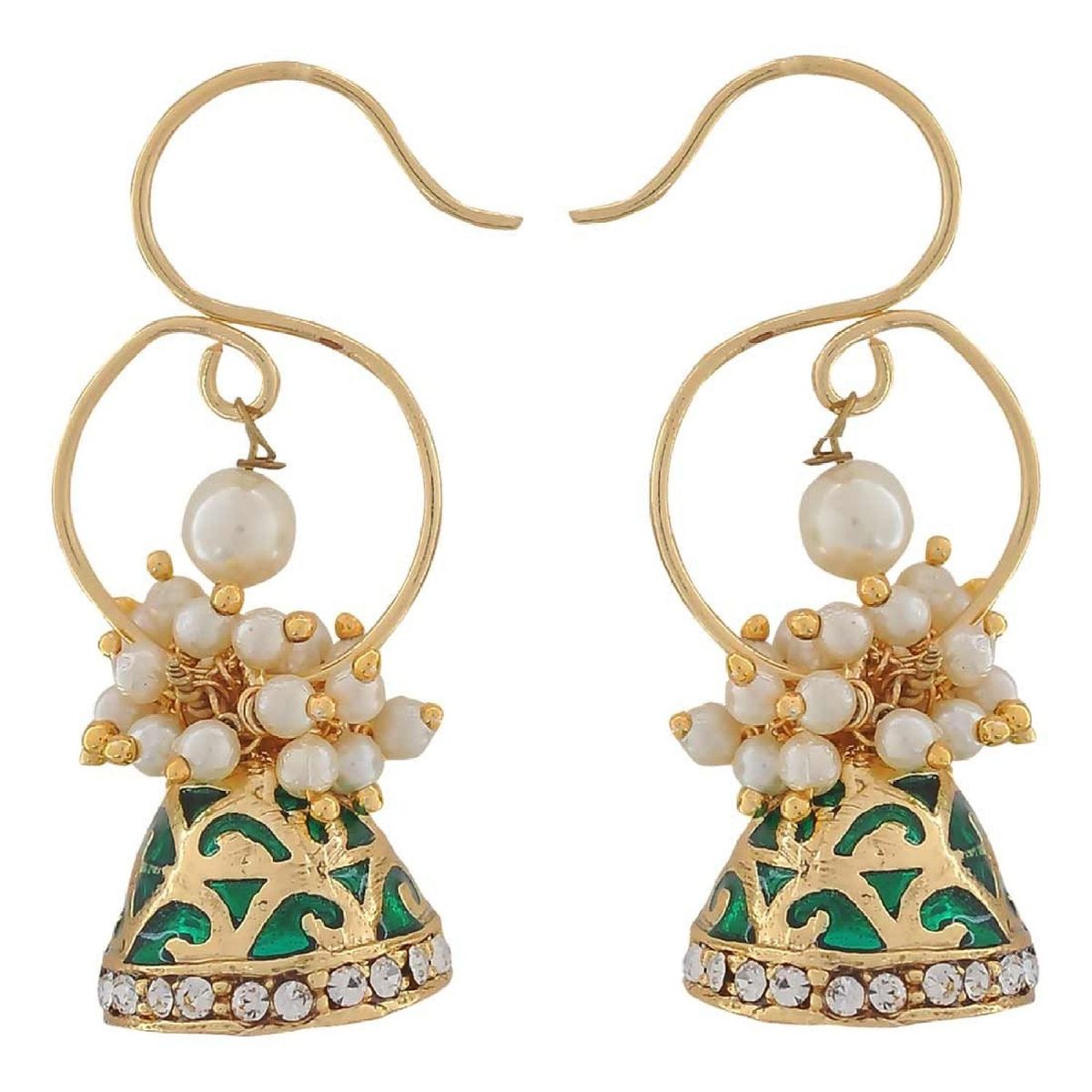 Green Meenakari Gold Plated Pearl Jhumki Earring For Women Bulk Main image