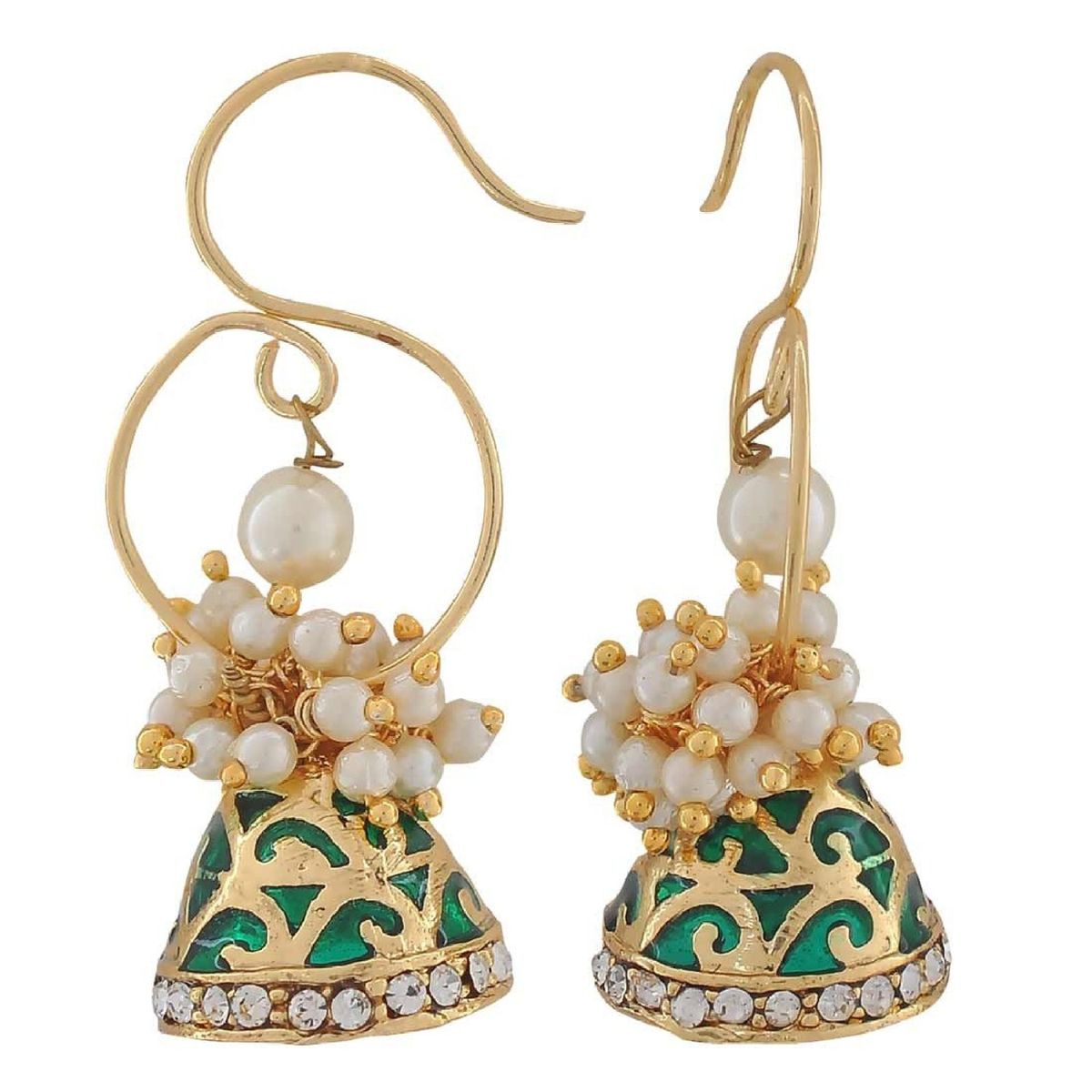 Green Meenakari Gold Plated Pearl Jhumki Earring For Women Bulk Secondary image