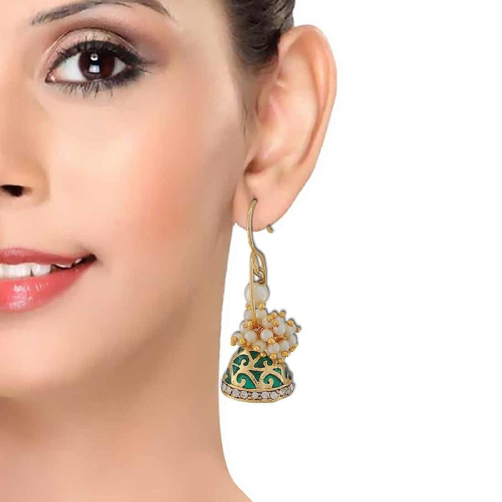 Green Meenakari Gold Plated Pearl Jhumki Earring For Women Bulk