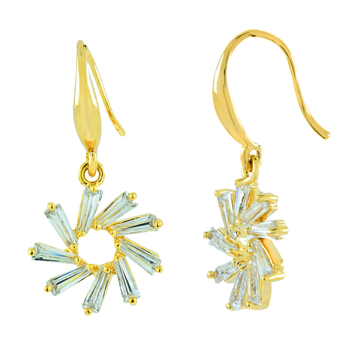 Flower Baguette CZ Gold Plated Daily Wear Earring For Women Bulk